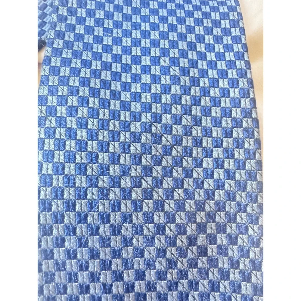Brooks Brothers Makers Silk Tie Blue Checkered Geometric Woven‎ USA Mens Necktie